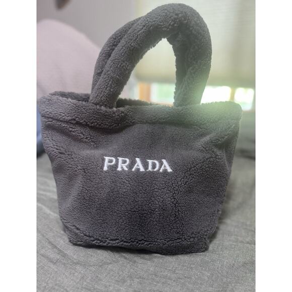 Prada Handbags - Prada Faux Shearling Mini Tote Bag Beauty GWP Exclusive Teddy Logo Bag Gray